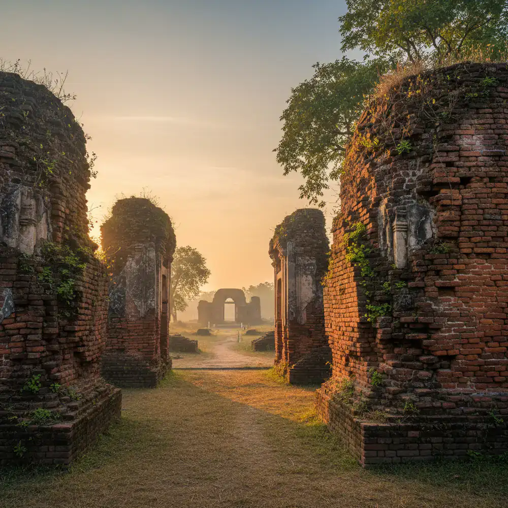 The ancient brick walls of Mahasthangarh archaeological site