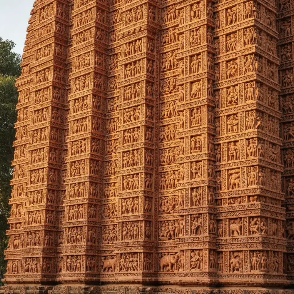 Intricate terracotta details of an ancient temple in Bangladesh